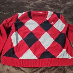Express V-Neck Red and Black Argyle Sweater